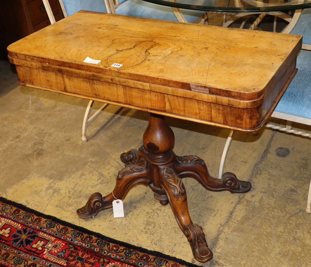 A Victorian burr walnut folding card table, W.91cm, D.46cm, H.74cm